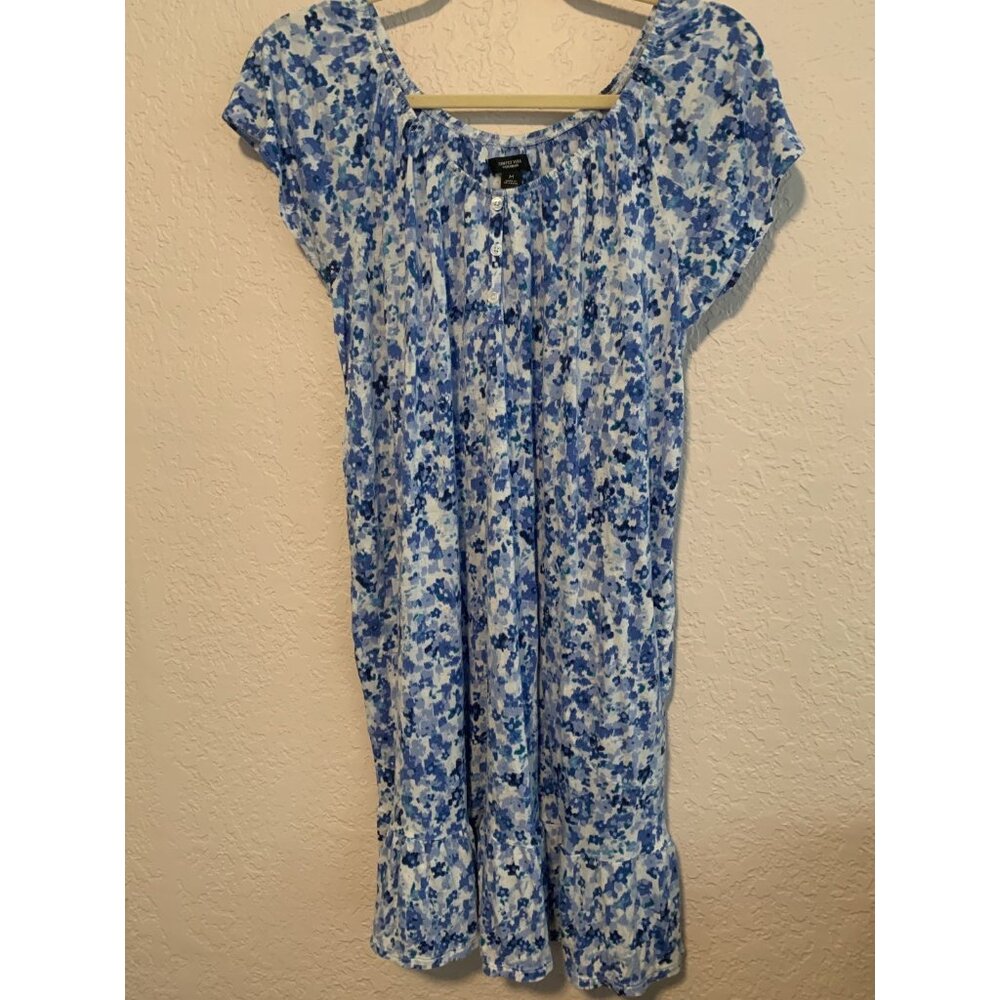 Simply Vera Vera Wang Blue Floral Babydoll Hem Pockets Sleepshirt SIze M - Picture 2 of 3
